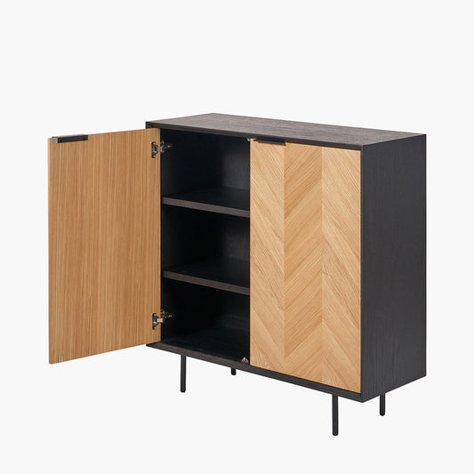 Hailee Black & Natural Chevron 2 Door Bar Cabinet — view 2