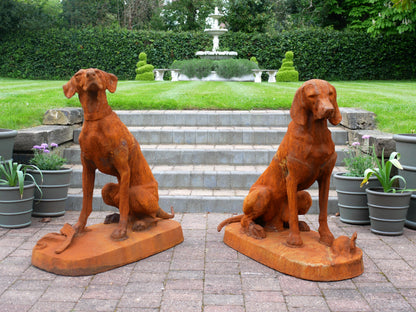 Rusty Pair of Gun Dog Statues — view 1