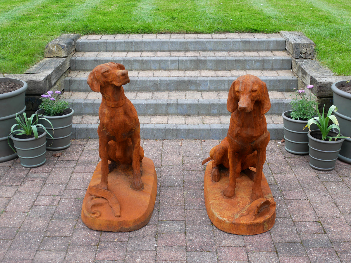 Rusty Pair of Gun Dog Statues — view 2