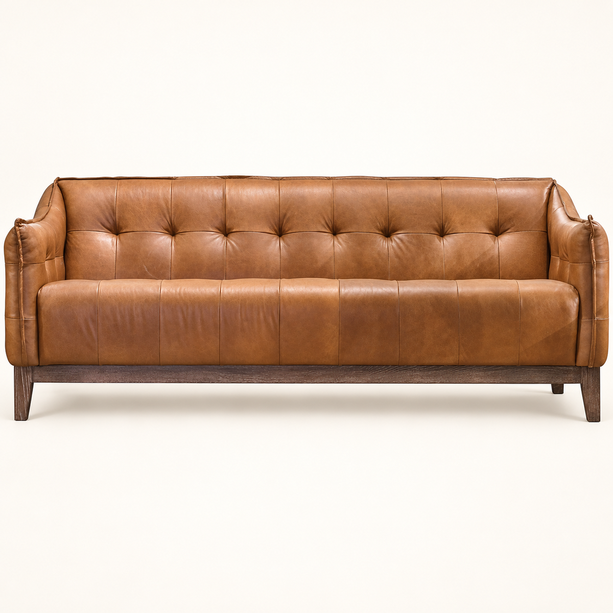 AI-styled Wolds Brown Leather & Ash Sofa visualisation — studio view