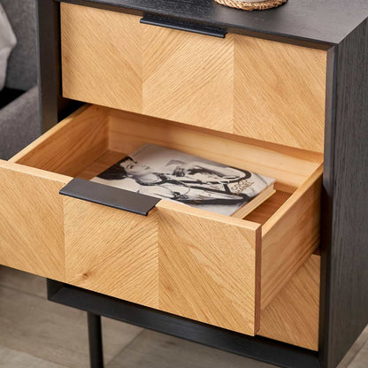 Hailee black and natural chevron three drawer unit styled close-up