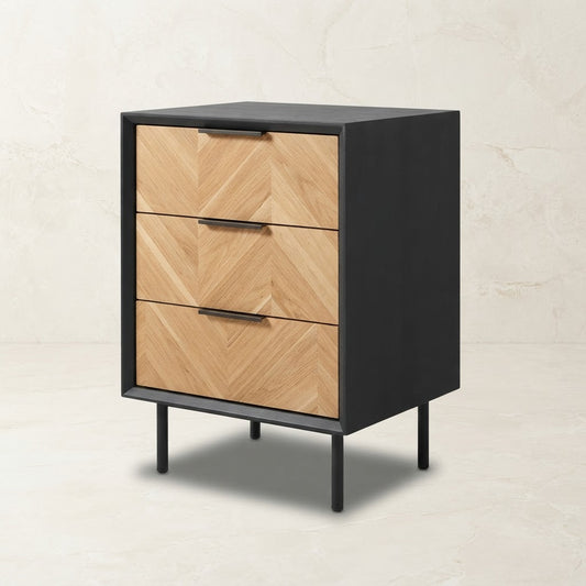 Hailee Black & Natural Chevron 3 Drawer Unit