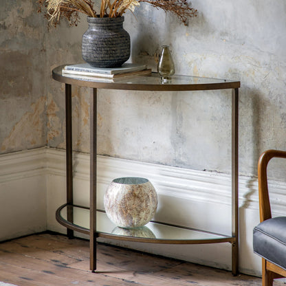 Hudson bronze glass console table front view