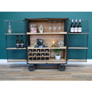 Industrial bar cabinet with wine storage