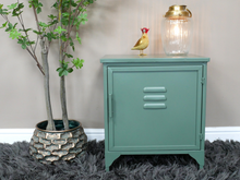 Industrial sage green metal bedside cabinet