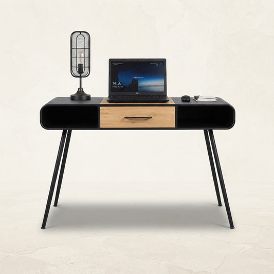 Industrial Home Office Desk – Wood & Black Metal