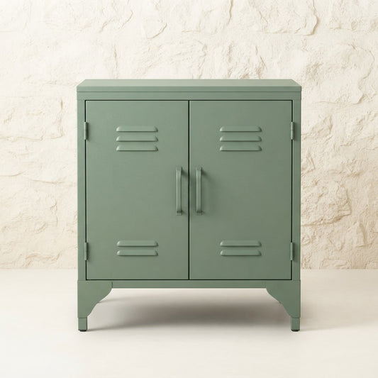 Industrial Metal Bedside Cabinet – Sage Green