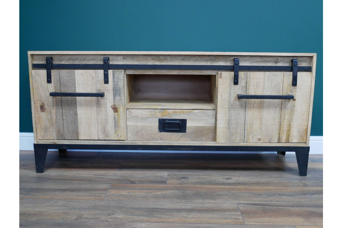 Industrial mango wood TV cabinet alternate view