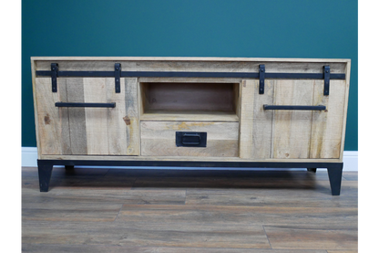 Industrial mango wood TV cabinet alternate view