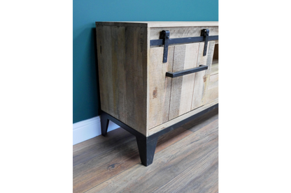 Industrial mango wood TV cabinet side view