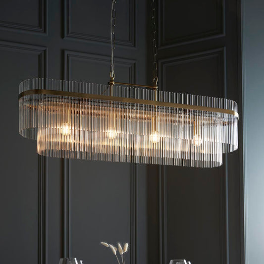 Marietta 4 Light Linear Pendant – Antique Brass & Clear Glass