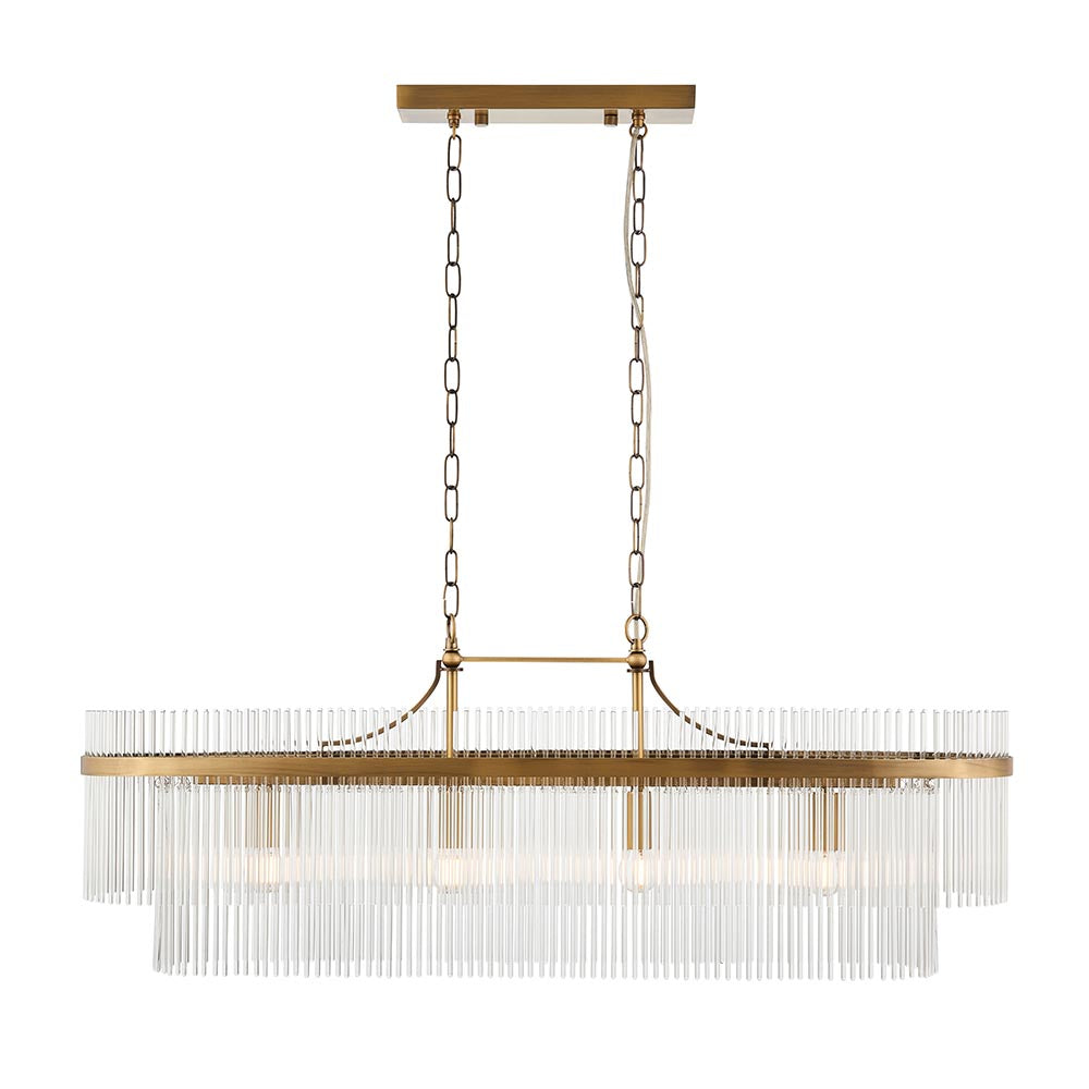 Marietta 4 Light Linear Pendant – Antique Brass & Clear Glass