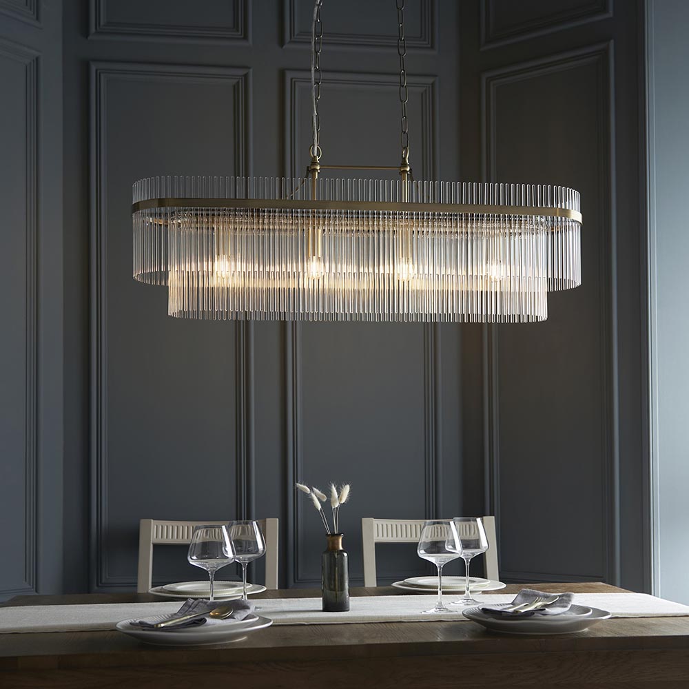 Marietta 4 Light Linear Pendant – Antique Brass & Clear Glass