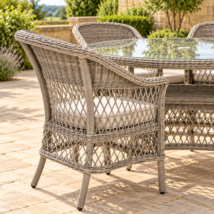 AI-styled visualisation of Menton curved woven chair; fine details may vary
