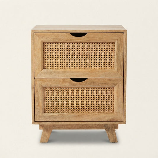 Natural Rattan Two Drawer Bedside Cabinet