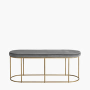 Nino dove grey velvet and gold metal bench front view
