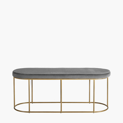 Nino dove grey velvet and gold metal bench front view
