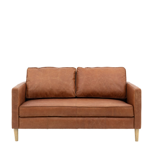 Osborne vintage brown leather two seater sofa front view