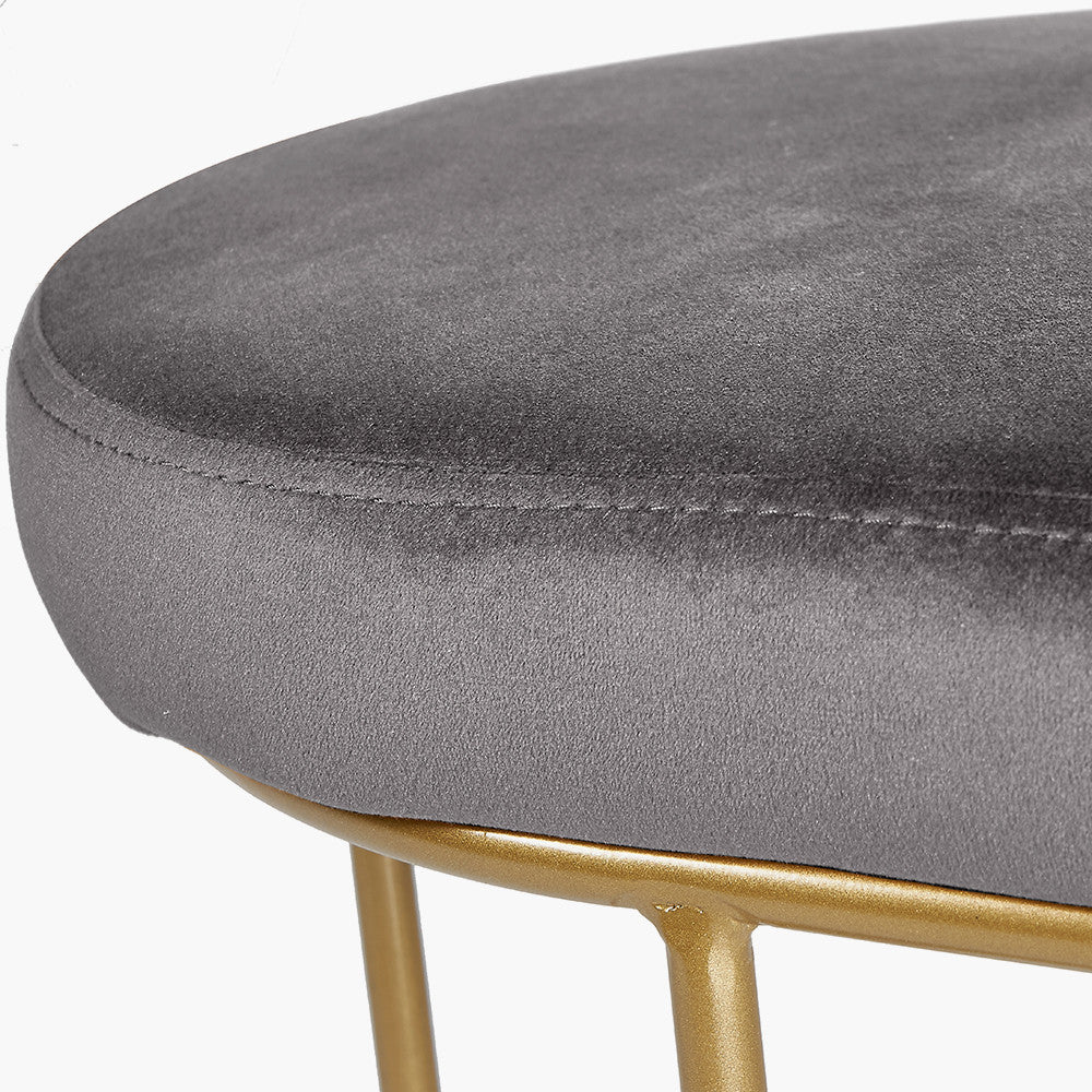 Nino dove grey velvet and gold metal bench detail view