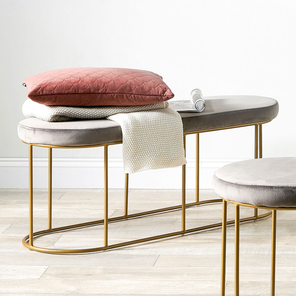 Nino dove grey velvet and gold metal bench alternate view