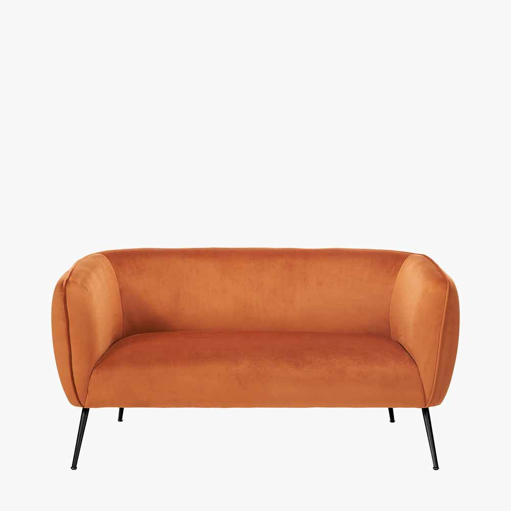 Lucca tobacco velvet two seater sofa with black metal legs