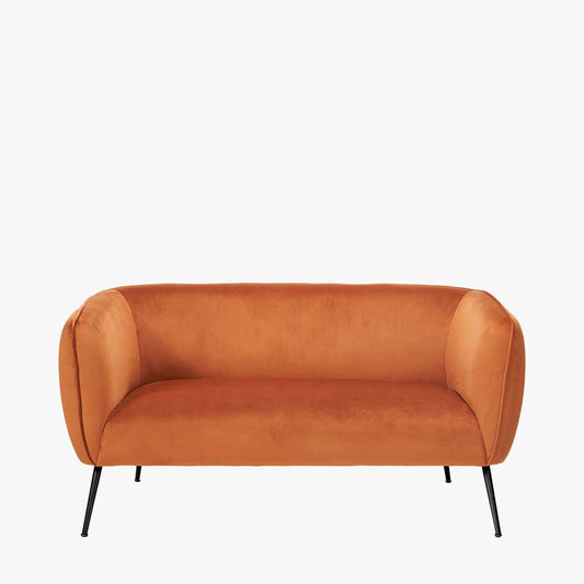 Lucca tobacco velvet two seater sofa with black metal legs