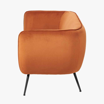 Lucca tobacco velvet two seater sofa side view
