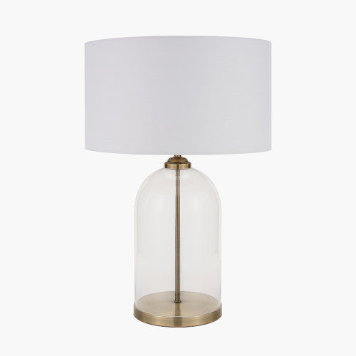 Cloche clear glass and antique brass table lamp