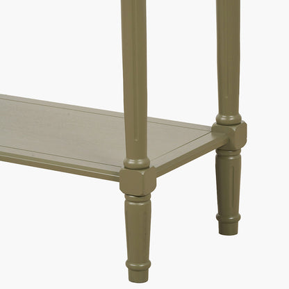 Heritage olive pine wood console table side view