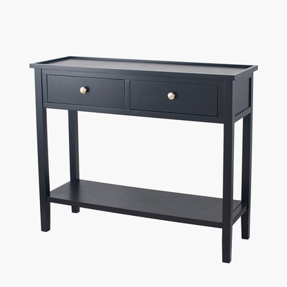 Chelmsford satin black two drawer console table front view