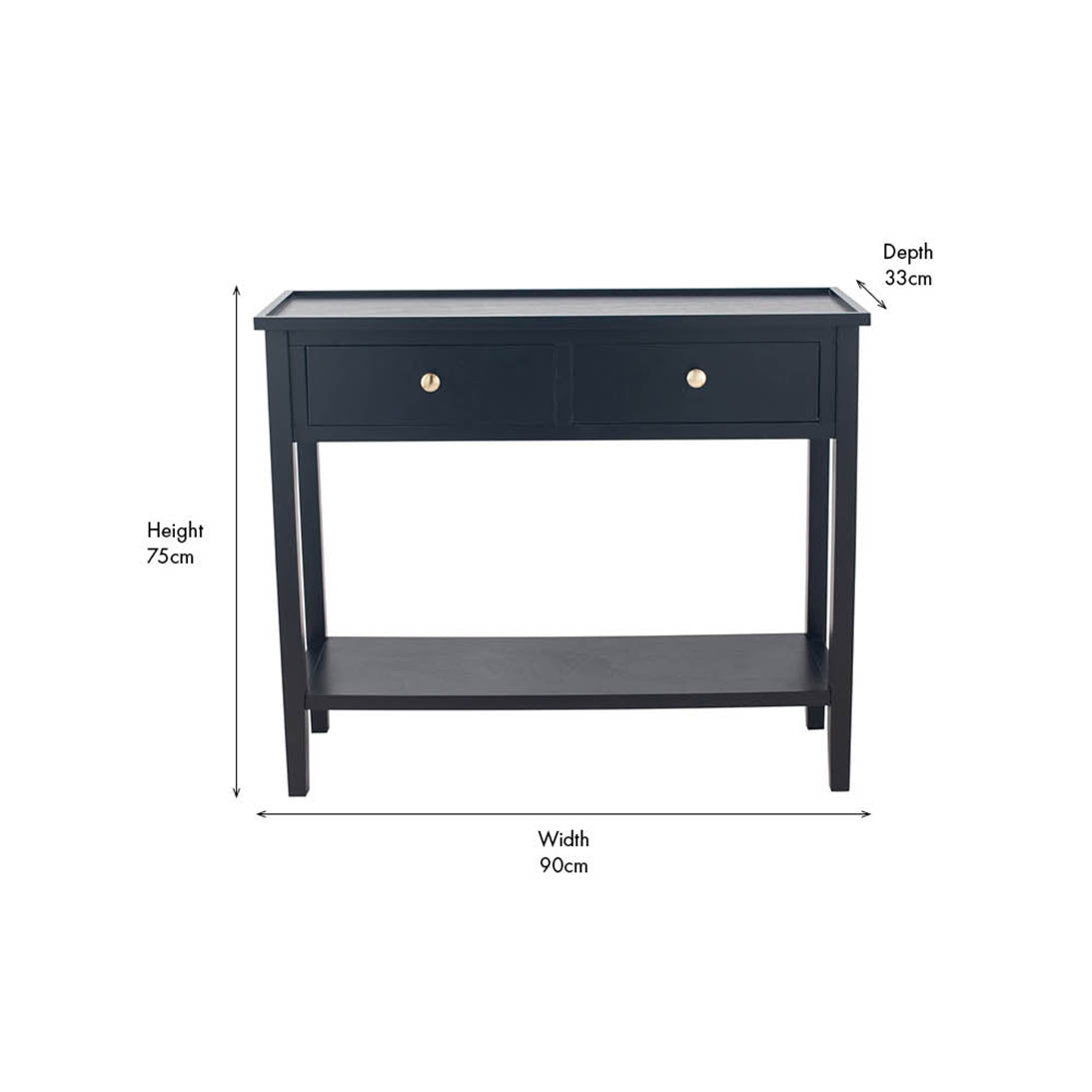 Chelmsford satin black two drawer console table alternate view