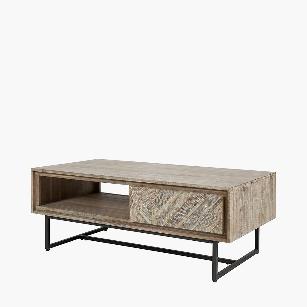 Marca sand wash acacia wood coffee table front view