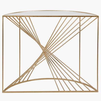 Liberty glass and gold half moon console table front view