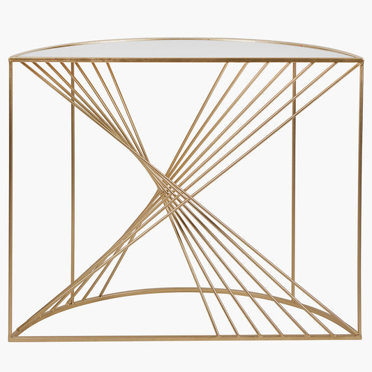 Liberty glass and gold half moon console table front view