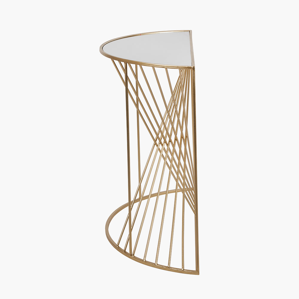 Liberty glass and gold half moon console table side view