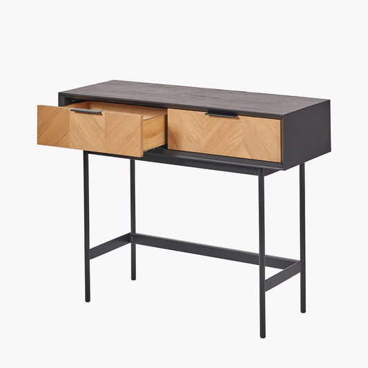 Hailee black and natural chevron console table front view