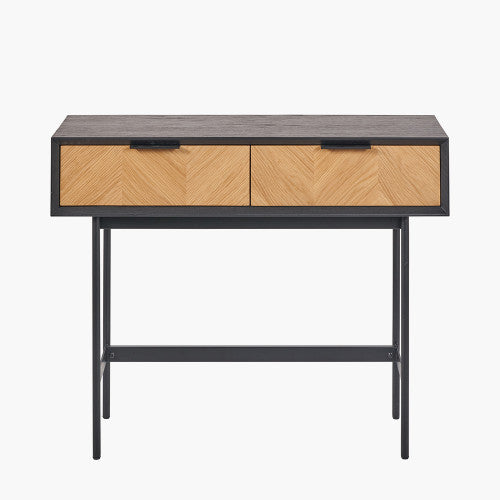 Hailee black and natural chevron console table