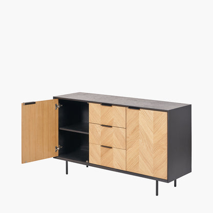 Hailee black and natural chevron sideboard side view
