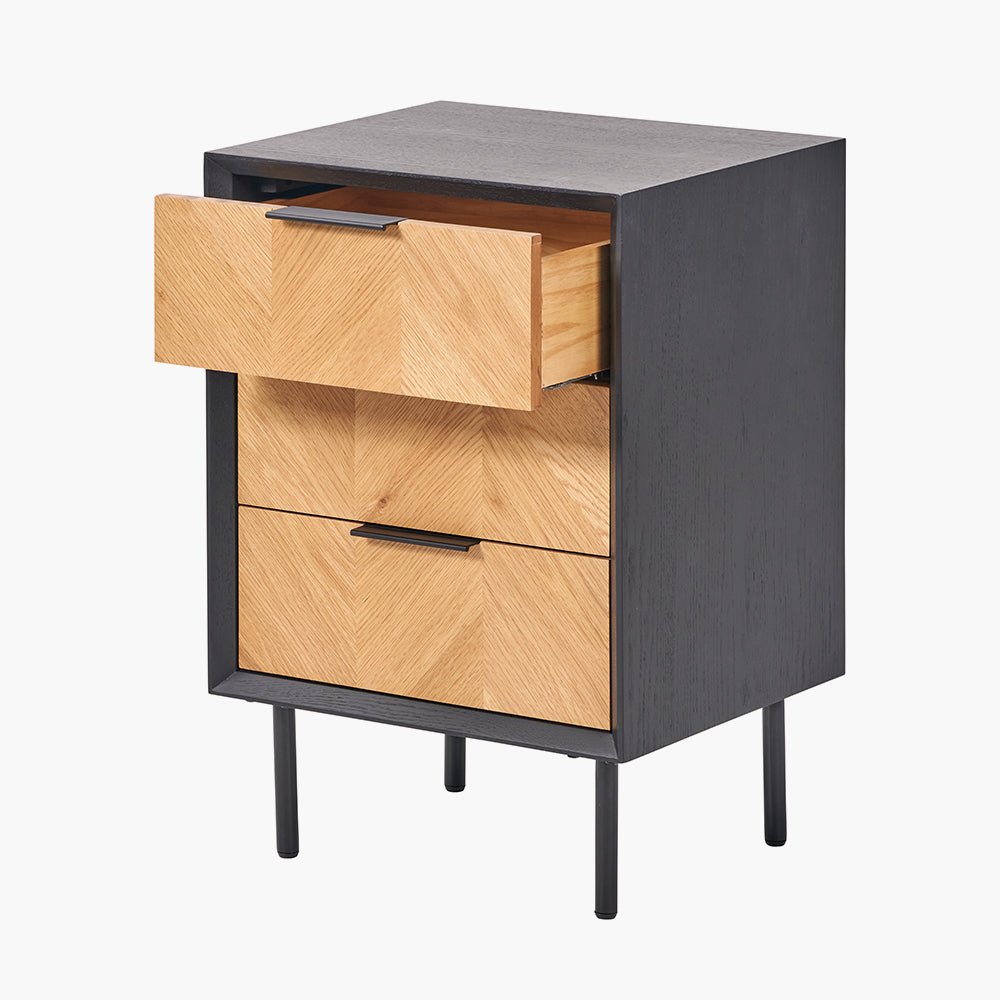 Hailee black and natural chevron three drawer unit second view