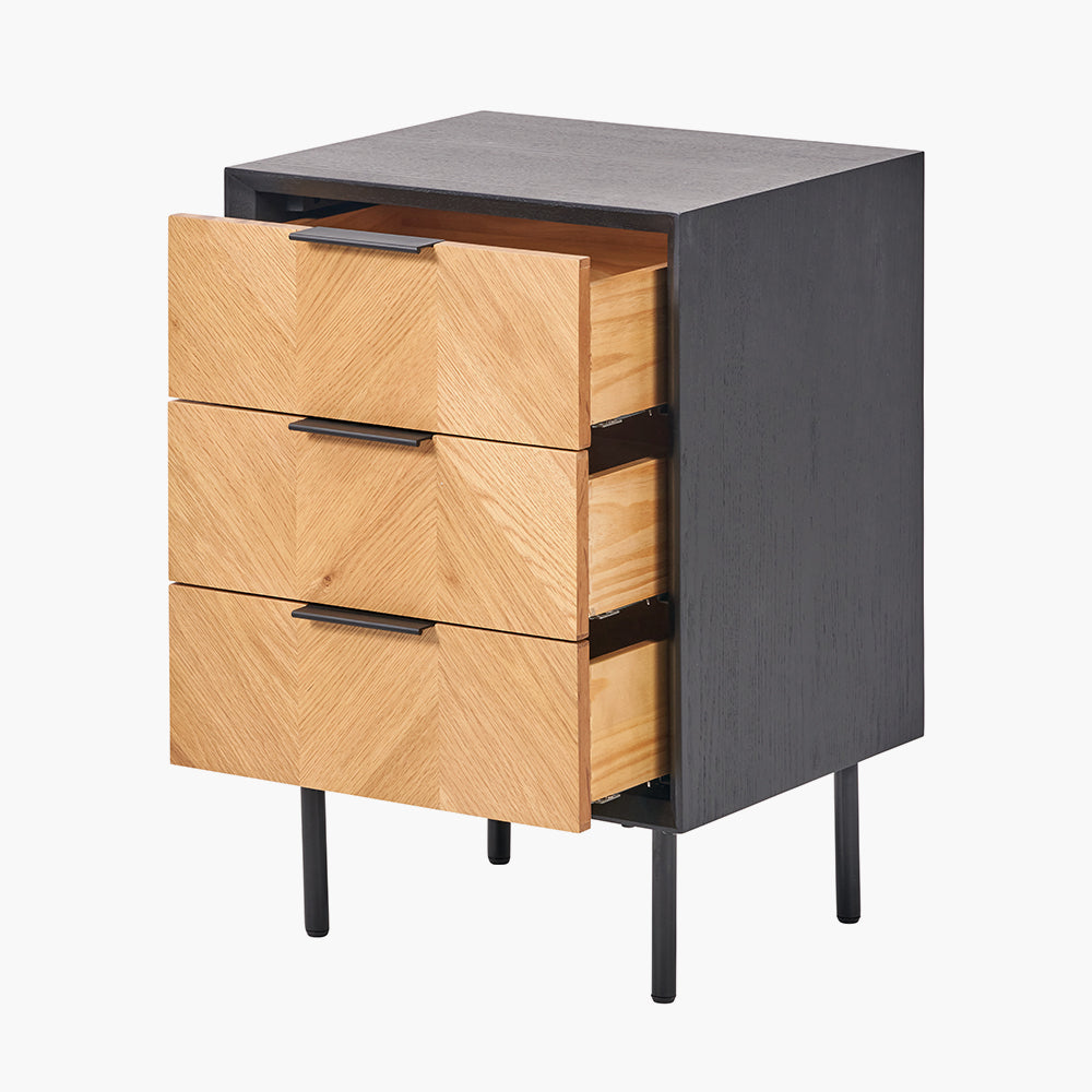Hailee black and natural chevron three drawer unit alternate view