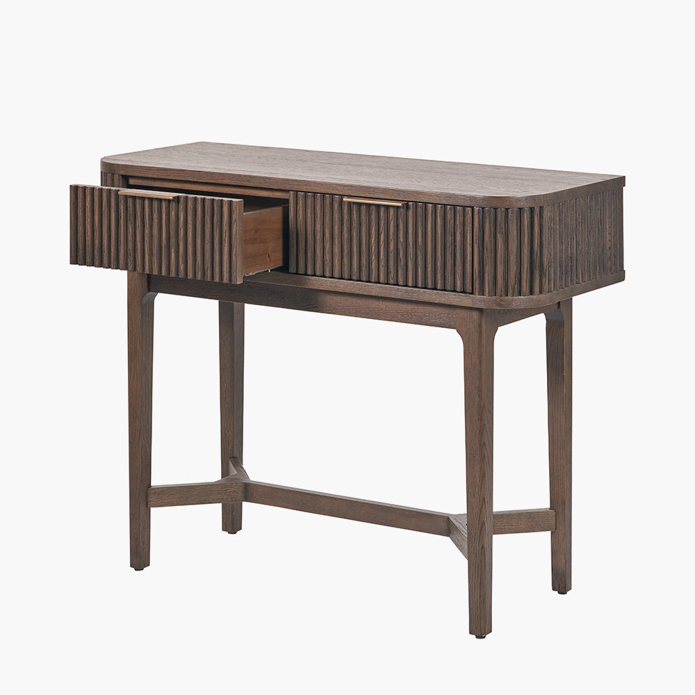 Raie dark brown ribbed two drawer console table second view
