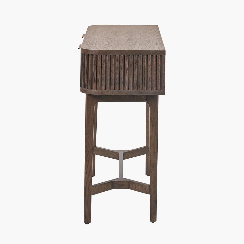 Raie dark brown ribbed two drawer console table alternate view