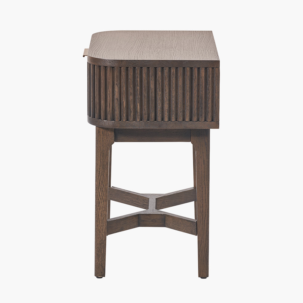 Raie dark brown ribbed one drawer unit side view