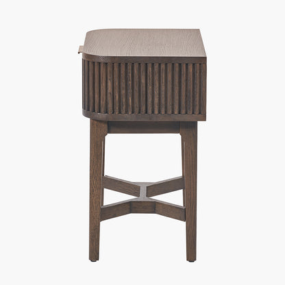 Raie dark brown ribbed one drawer unit side view