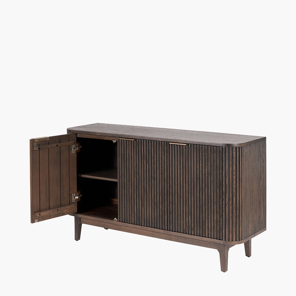 Raie dark brown ribbed three door sideboard second view
