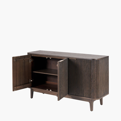 Raie dark brown ribbed three door sideboard side view