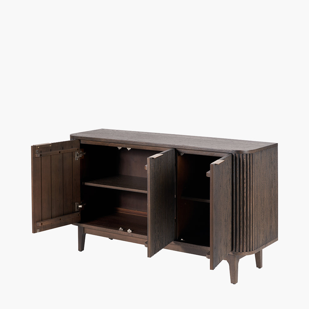 Raie dark brown ribbed three door sideboard alternate view