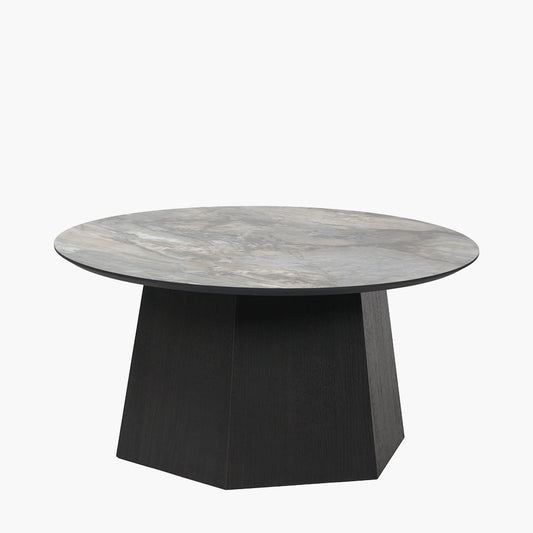 Myana jade marble effect and dark brown oak veneer coffee table front view