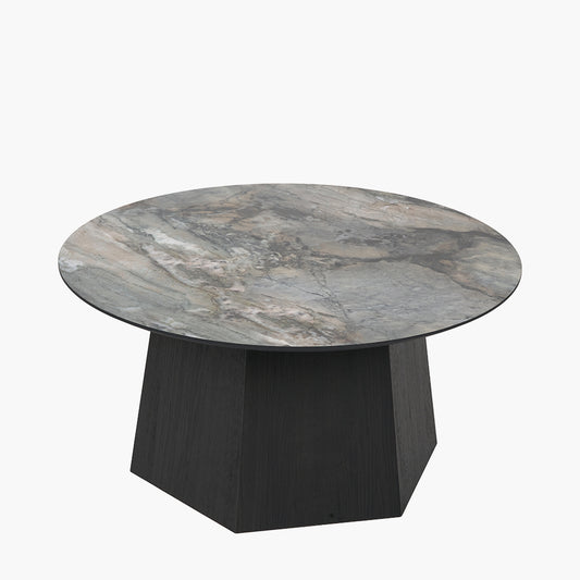 Myana jade marble effect and dark brown oak veneer coffee table second view