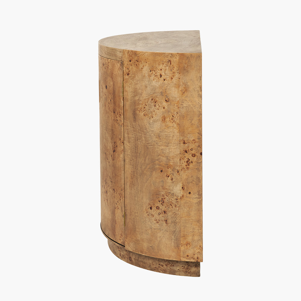 Newborough burr wood effect two door cabinet side view